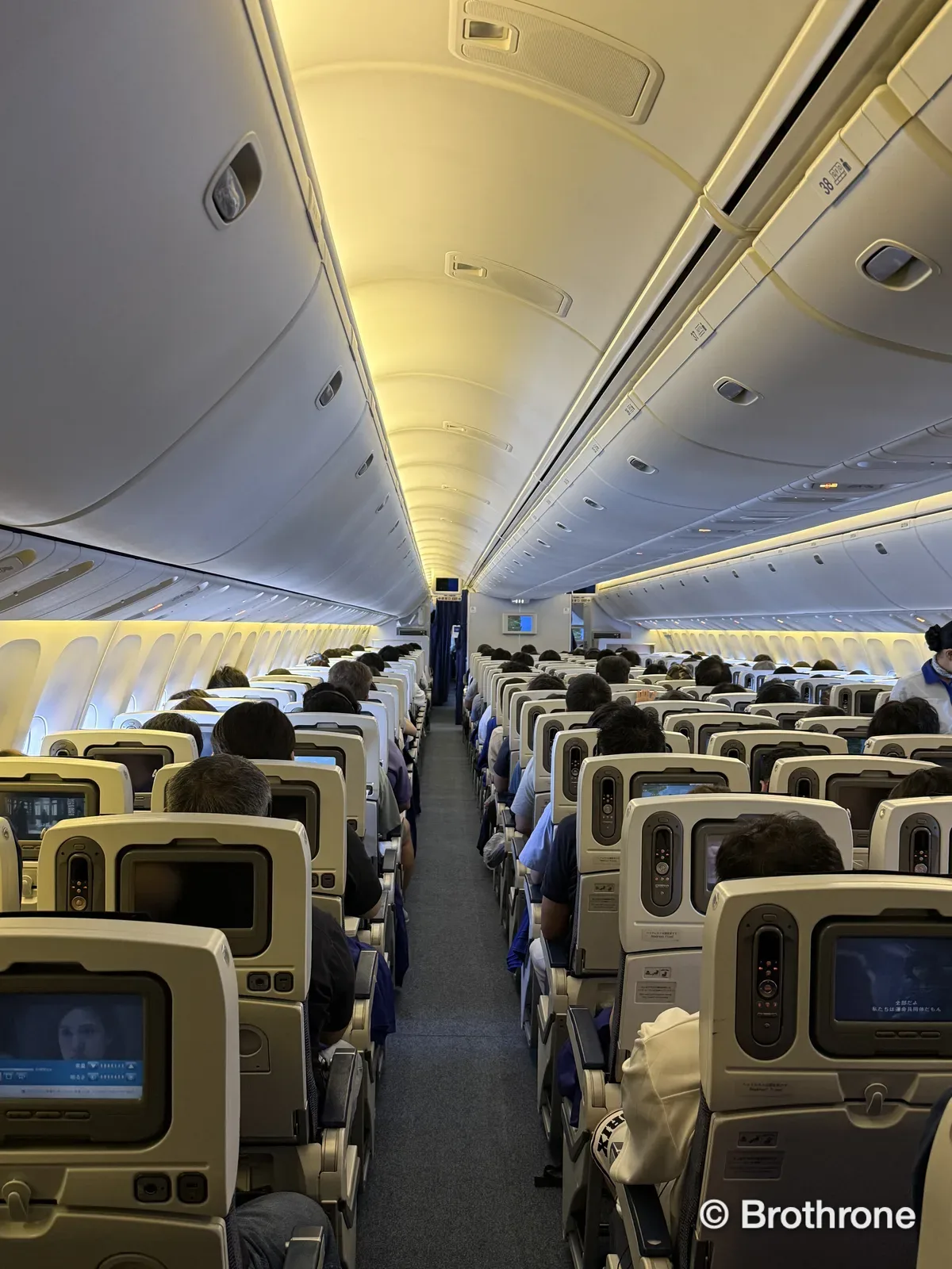 Calm atmosphere throughout the ANA economy cabin