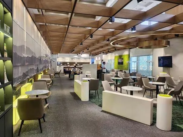 SkyHub Lounge food menu board showing Korean-style offerings