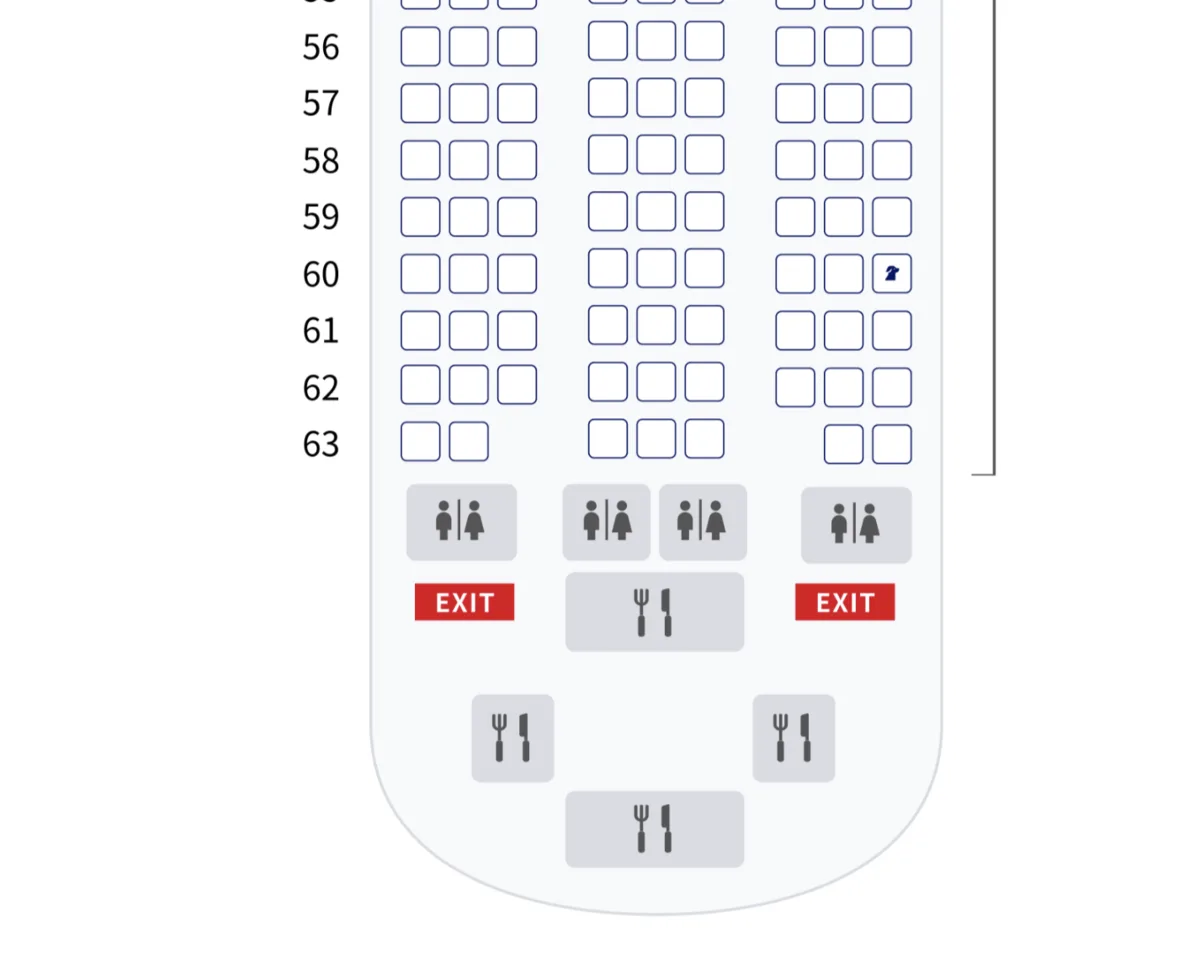Korean Air B777-300 seat map showing economy class layout