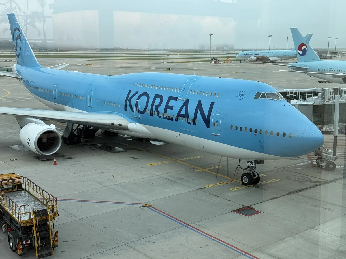 Korean Air B747 parked outside Terminal 2 window