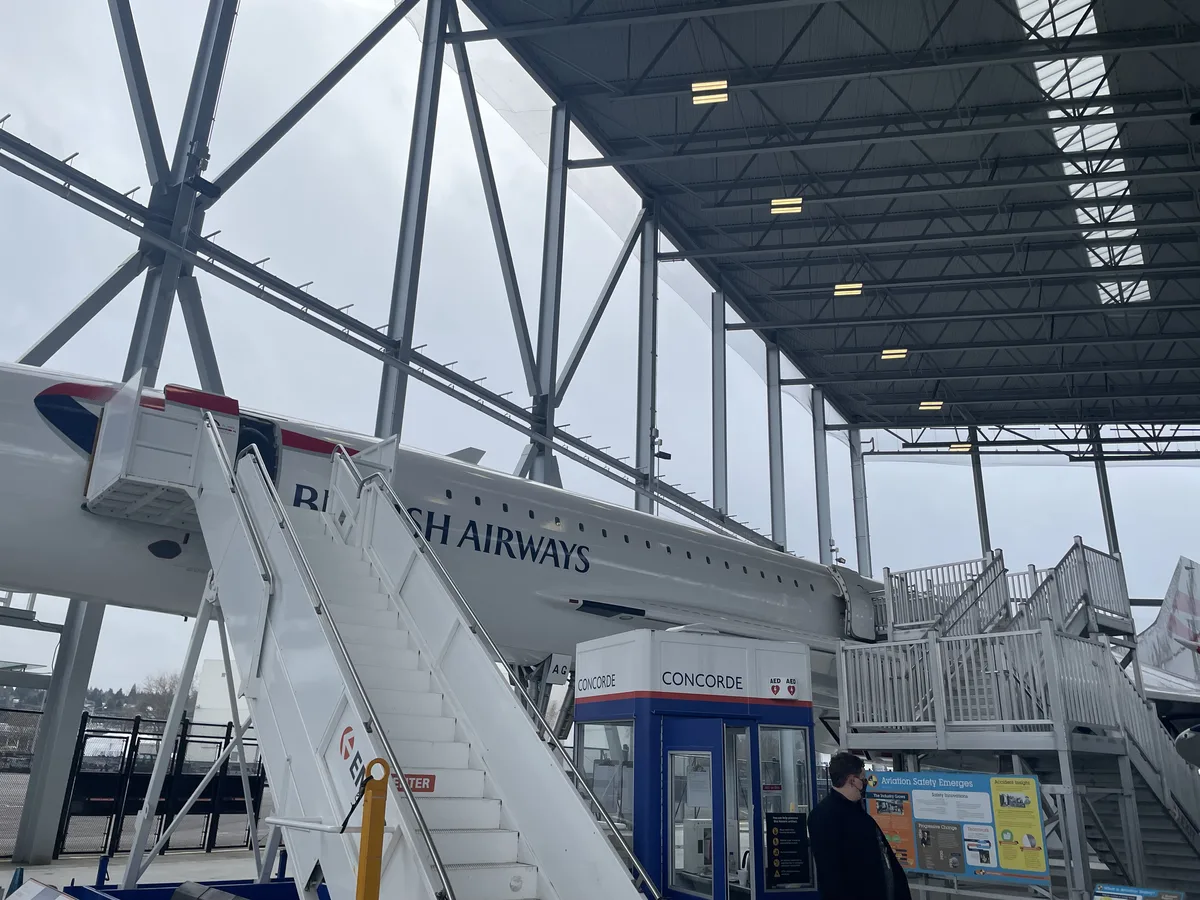 Concorde supersonic aircraft on display in the Aviation Pavilion at Seattle Museum of Flight