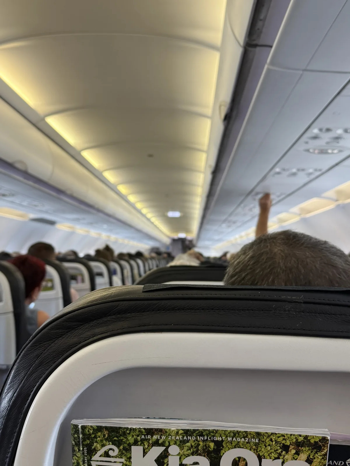 Air New Zealand A320 economy cabin interior after boarding