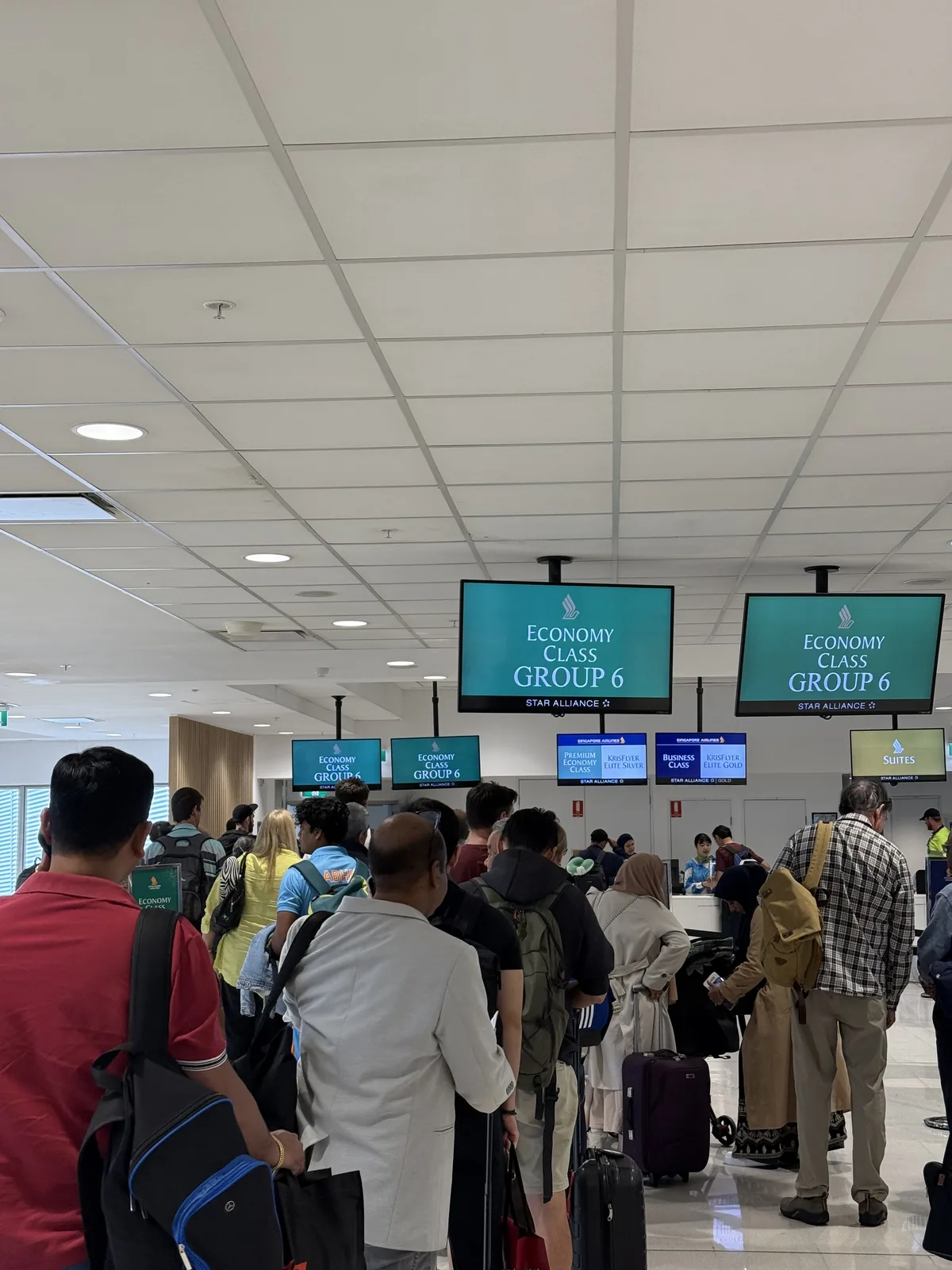 Singapore Airlines A380 boarding queue at Sydney Airport gate