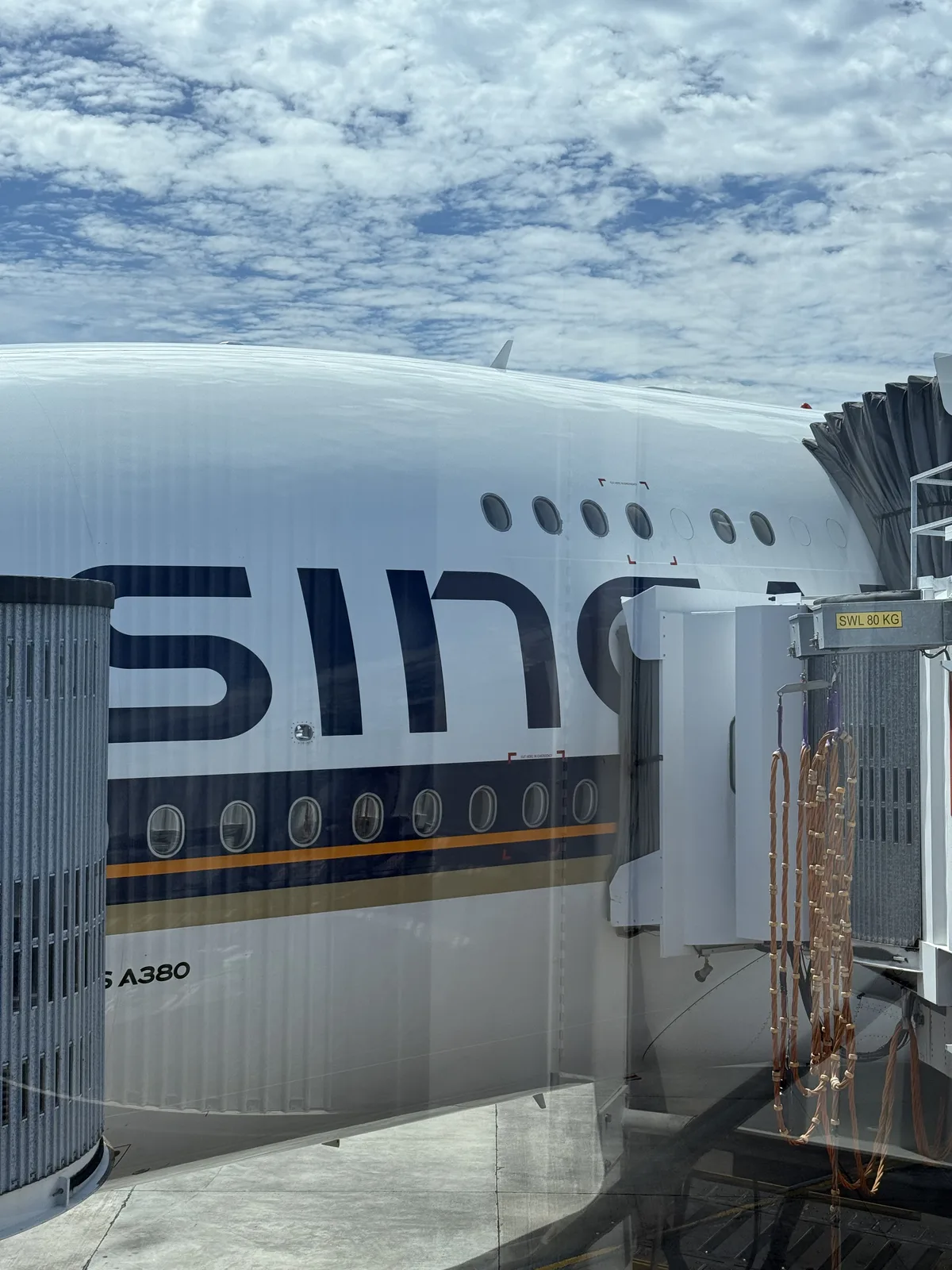 Singapore Airlines A380 jet bridge boarding at Sydney Airport