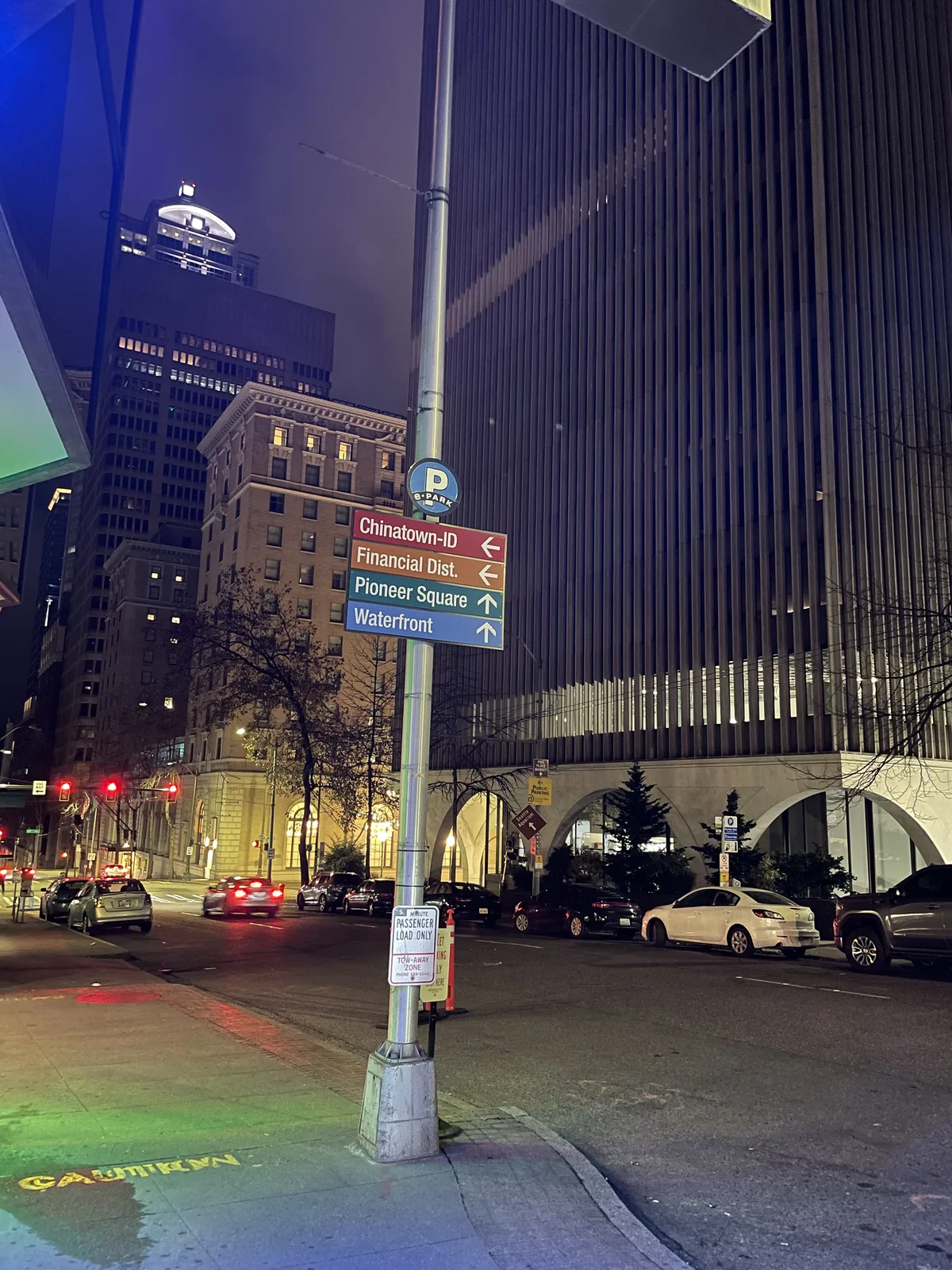 Downtown Seattle street scene near Crowne Plaza with shops and restaurants