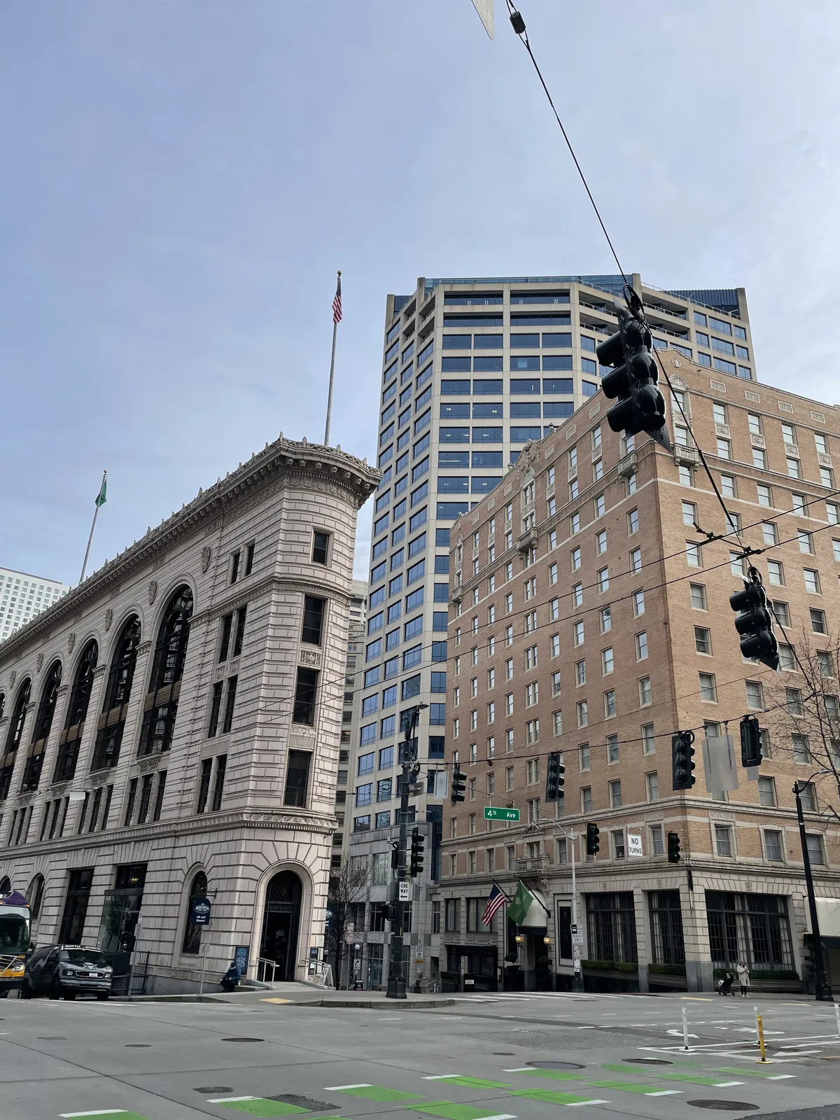 Hilton Seattle hotel exterior on 6th Avenue next to the Washington State Convention Center