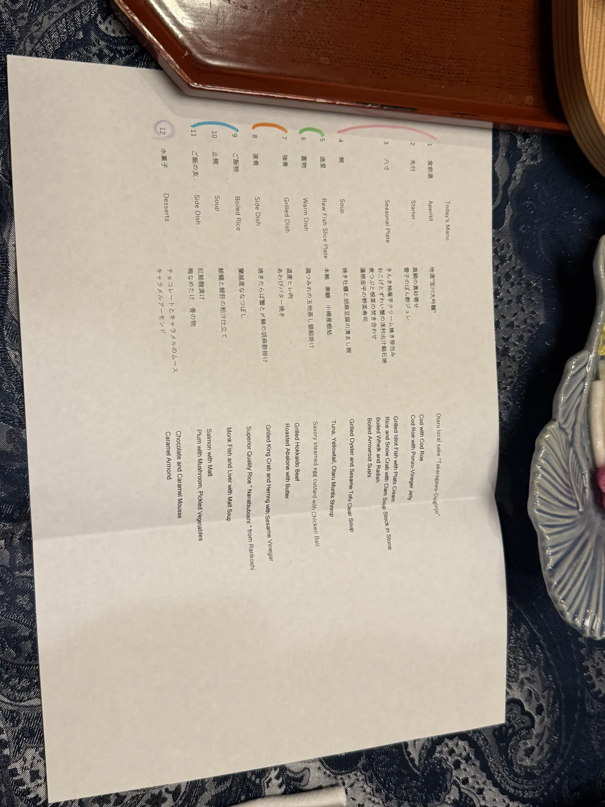 Korakuen ryokan kaiseki dinner course menu