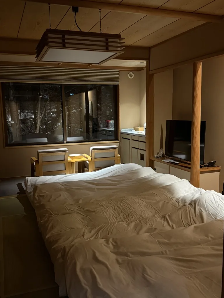 Kuriya Suizan room with futon bedding laid out