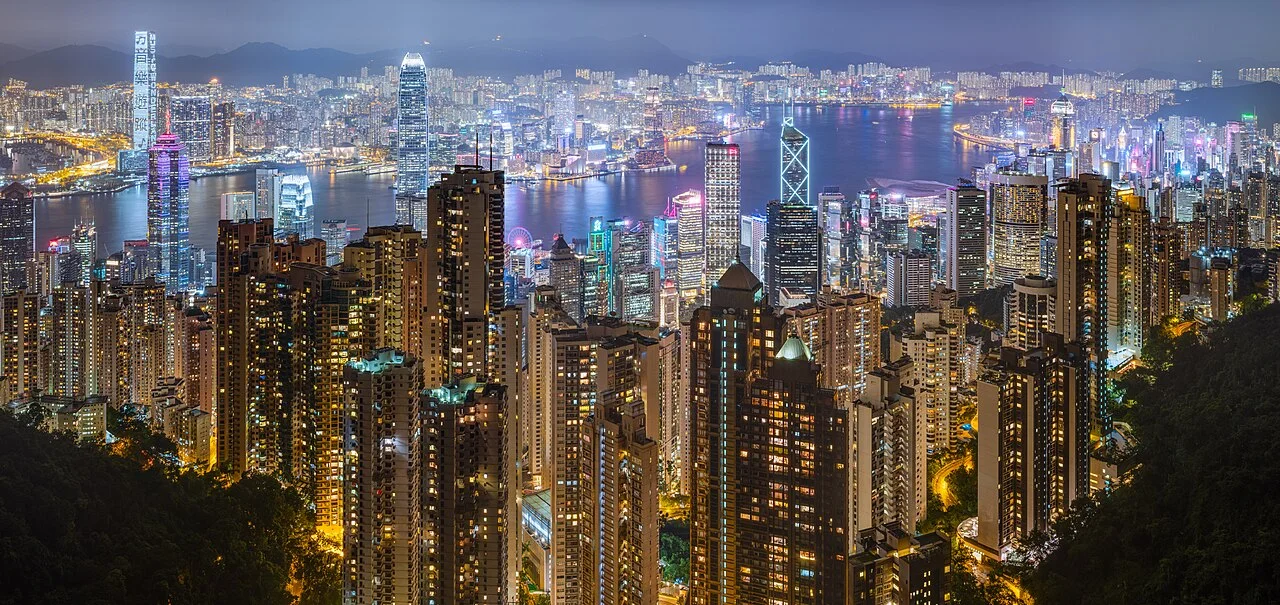 Night skyline across Victoria Harbour in Hong Kong