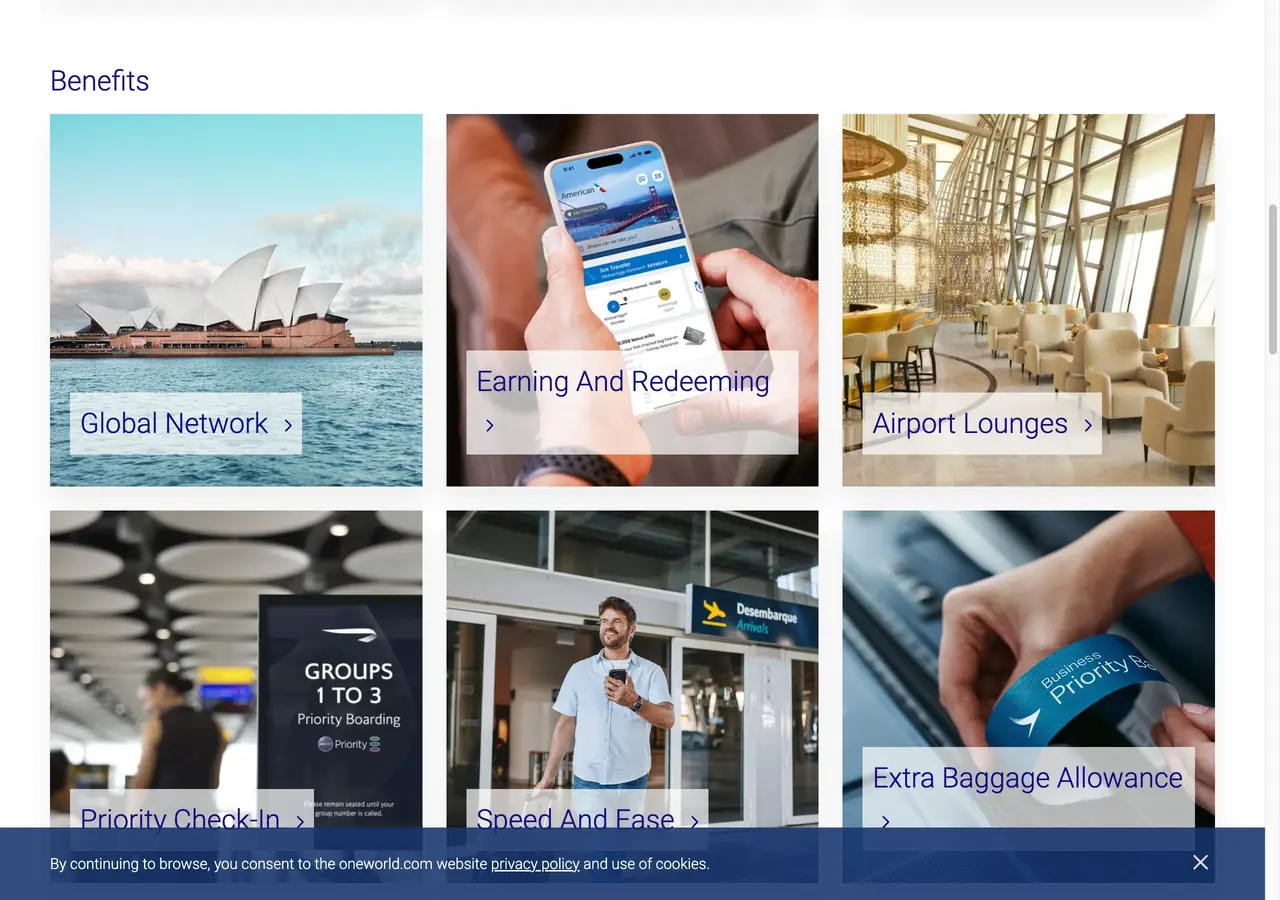 oneworld website overview of priority airport check-in and seamless passenger journey