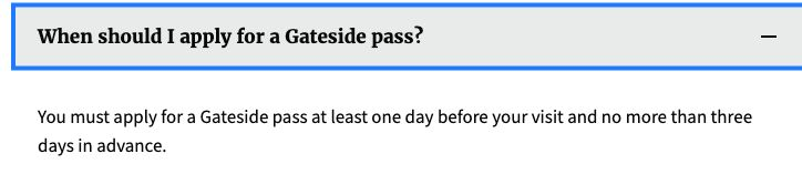 TSA guidance on applying 1–3 days before a Gateside visit