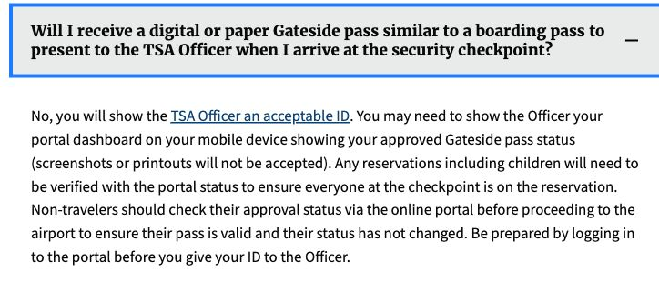 TSA guidance on ID and live portal approval verification